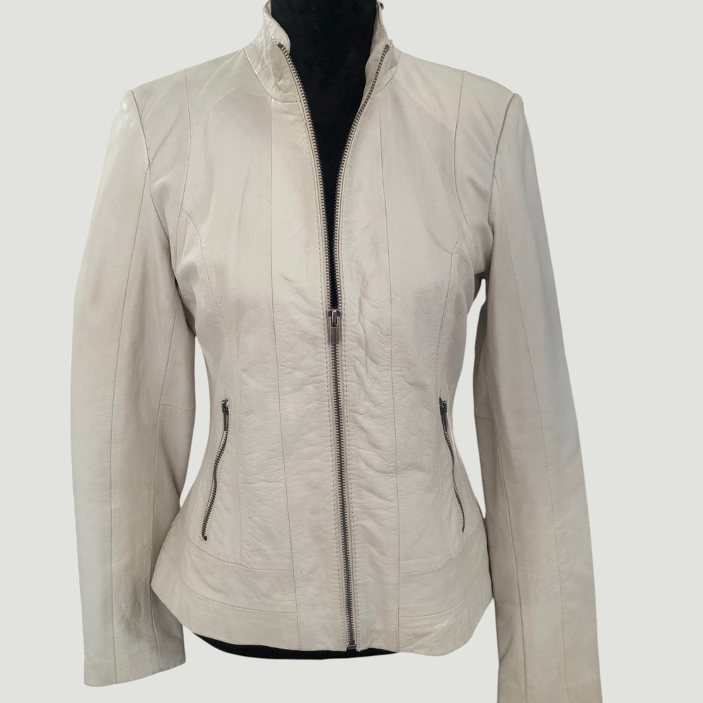 Wilson's Women Classic 100% Leather High Neck Zipper Front Motto Jacket Sz M